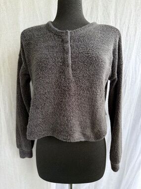 Hollister Fuzzy Gray Sweater | S | Cozy Button Pullover | Soft Girl Lounge Knit